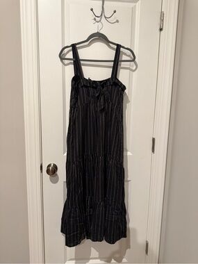 PAIGE Black Striped Maxi Dress with Front Tie
